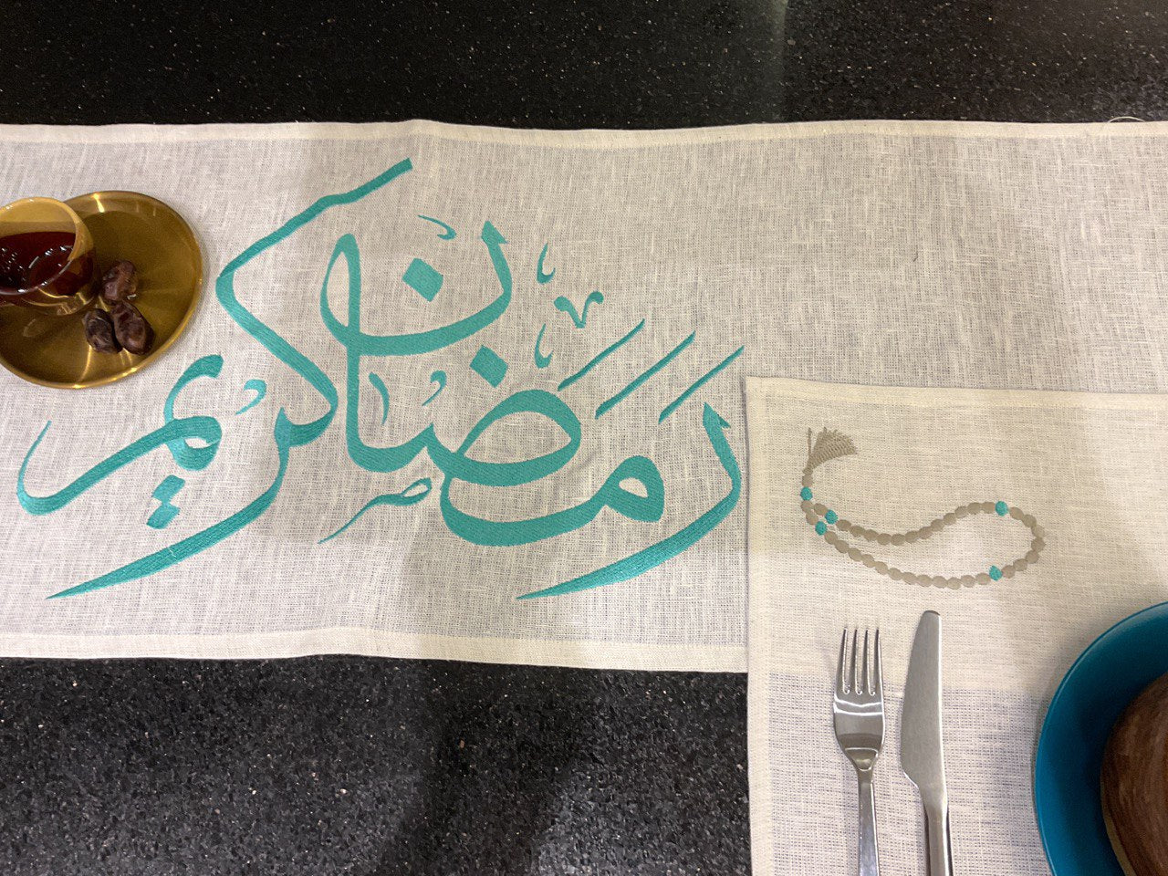 Ramadan Embroidered Pure Linen Table Runner