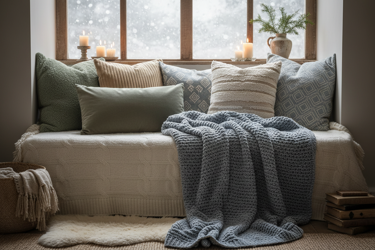 Winter cushions scene
